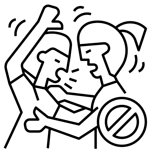 A simplified black silhouette of a person sexually harassing another person