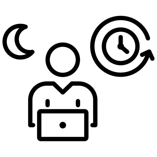 A simple black silhouette of a worker and a clock