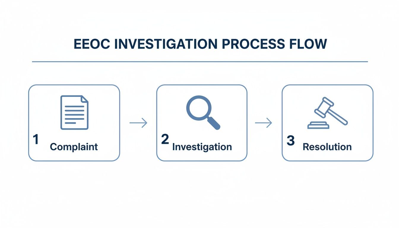 Flowchart showing the EEOC investigation process: Complaint, Investigation, and Resolution.