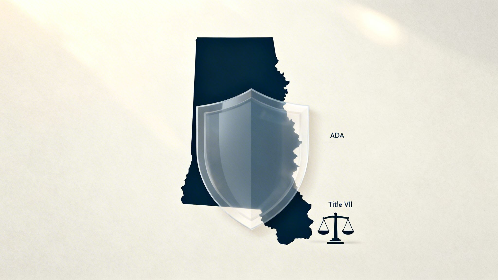 Mississippi state map with a shield, representing ADA and Title VII employment law protection.